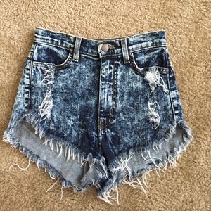 Acid wash high waisted jean shorts