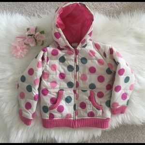 Pink cream Polkadot Girls puffer hood jacket 4T 5T
