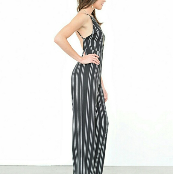 Stripe Print Open Back One Piece Jumpsuit - Picture 2 of 3