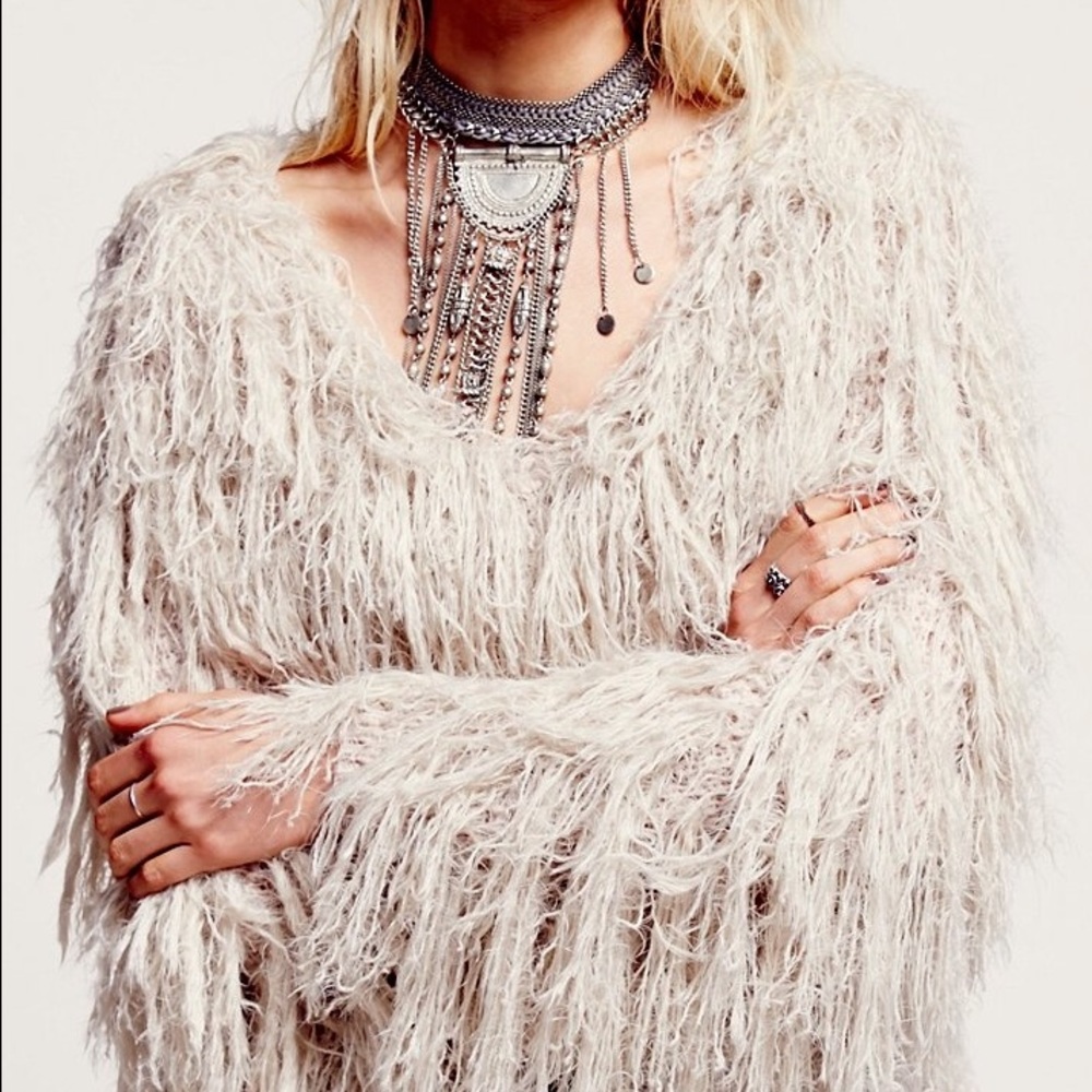 Free People Shaggy Jacket Cardigan Sand