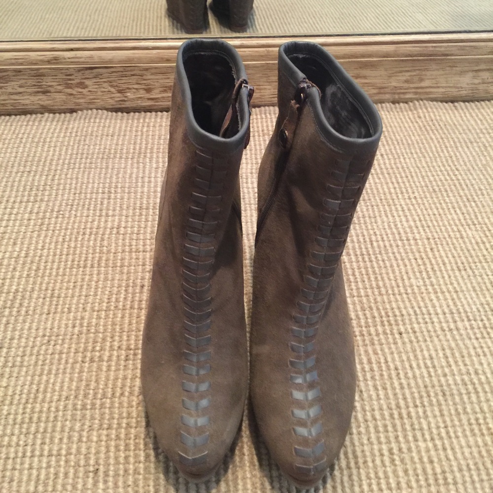 Isola Platform Suede Booties w/ leather stitching