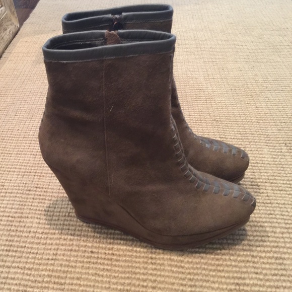 Isola Platform Suede Booties w/ leather stitching - Picture 2 of 6