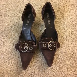 Prada brown suede kitten heels