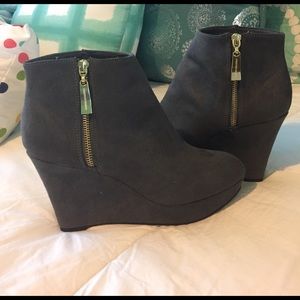 Christian Siriano Grey Ankle Booties with Gold Zip