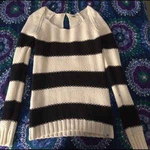 A black and white stripped Roxy sweater