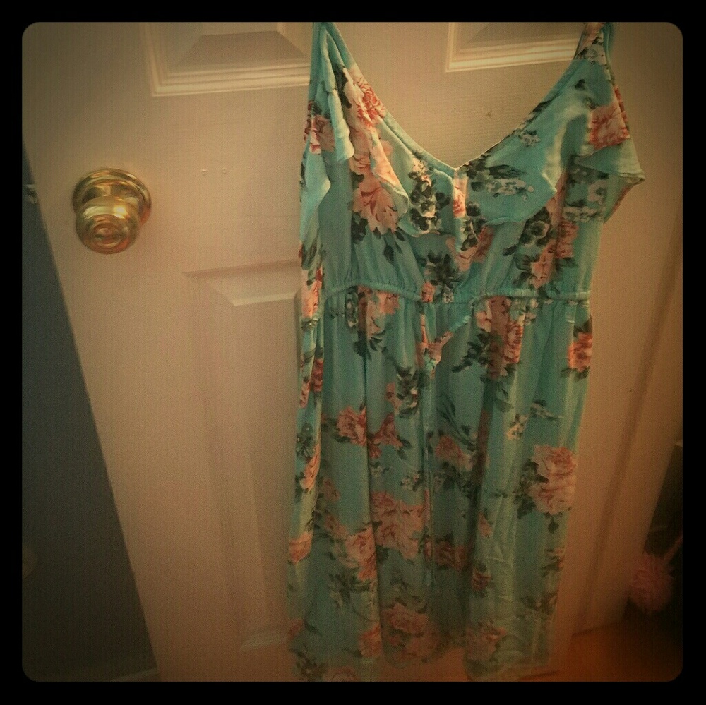 A blue flowery dress