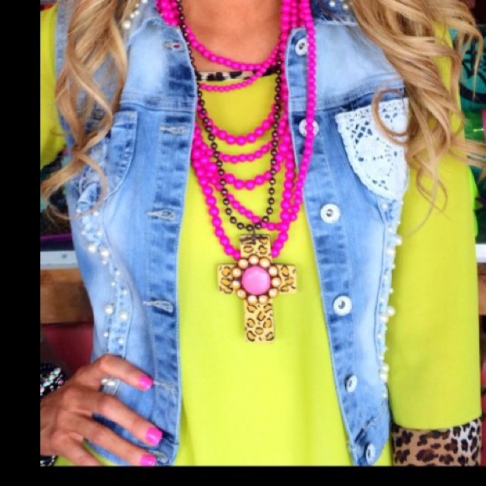 Denim distressed, embellished vest