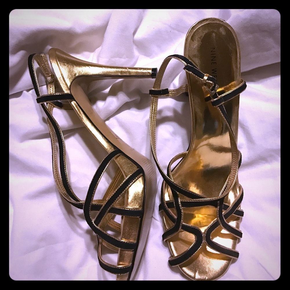 Black and Gold Strappy Sandals