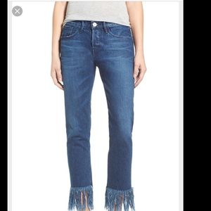 ISO straight legged fringe cropped jeans