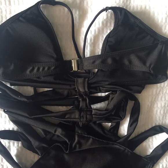 Black Cage High Waisted One-Pc Monokini Swimsuit - Picture 4 of 5