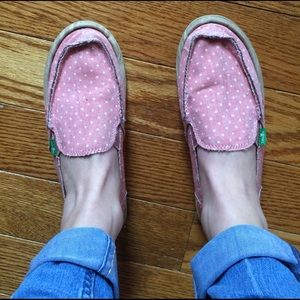 Pink polka dot Sanuk Slip-ons