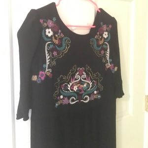 Floral motif black dress