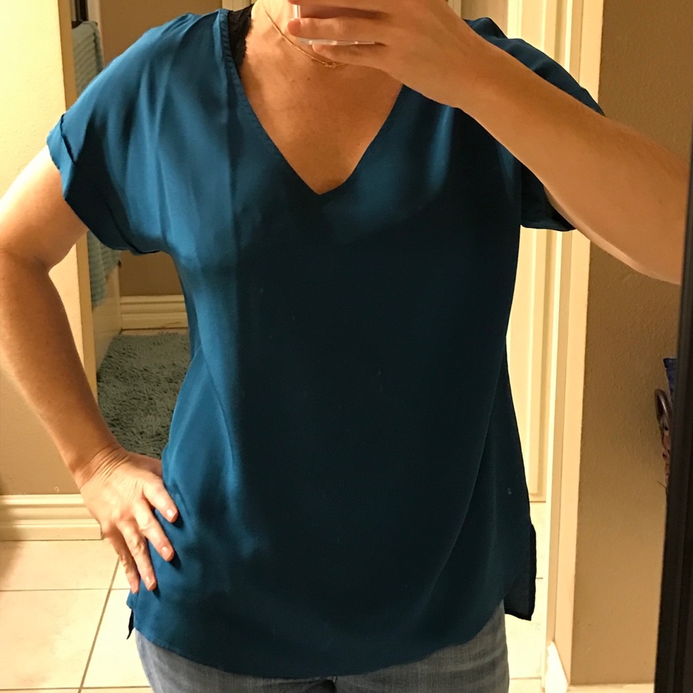 Lavender Brown  v-neck short sleeve tunic teal