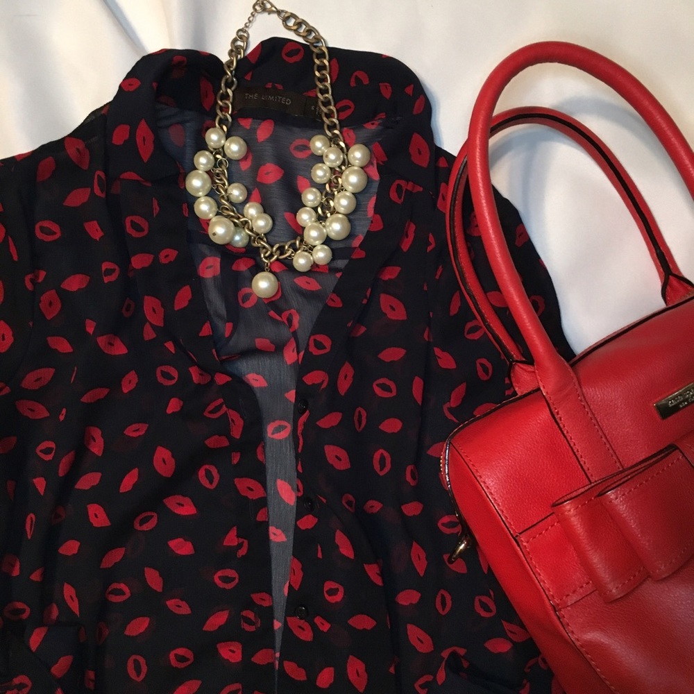 Lip Print Sheer Button Down Top