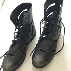 Light Metallic Grey Gladiator Boots