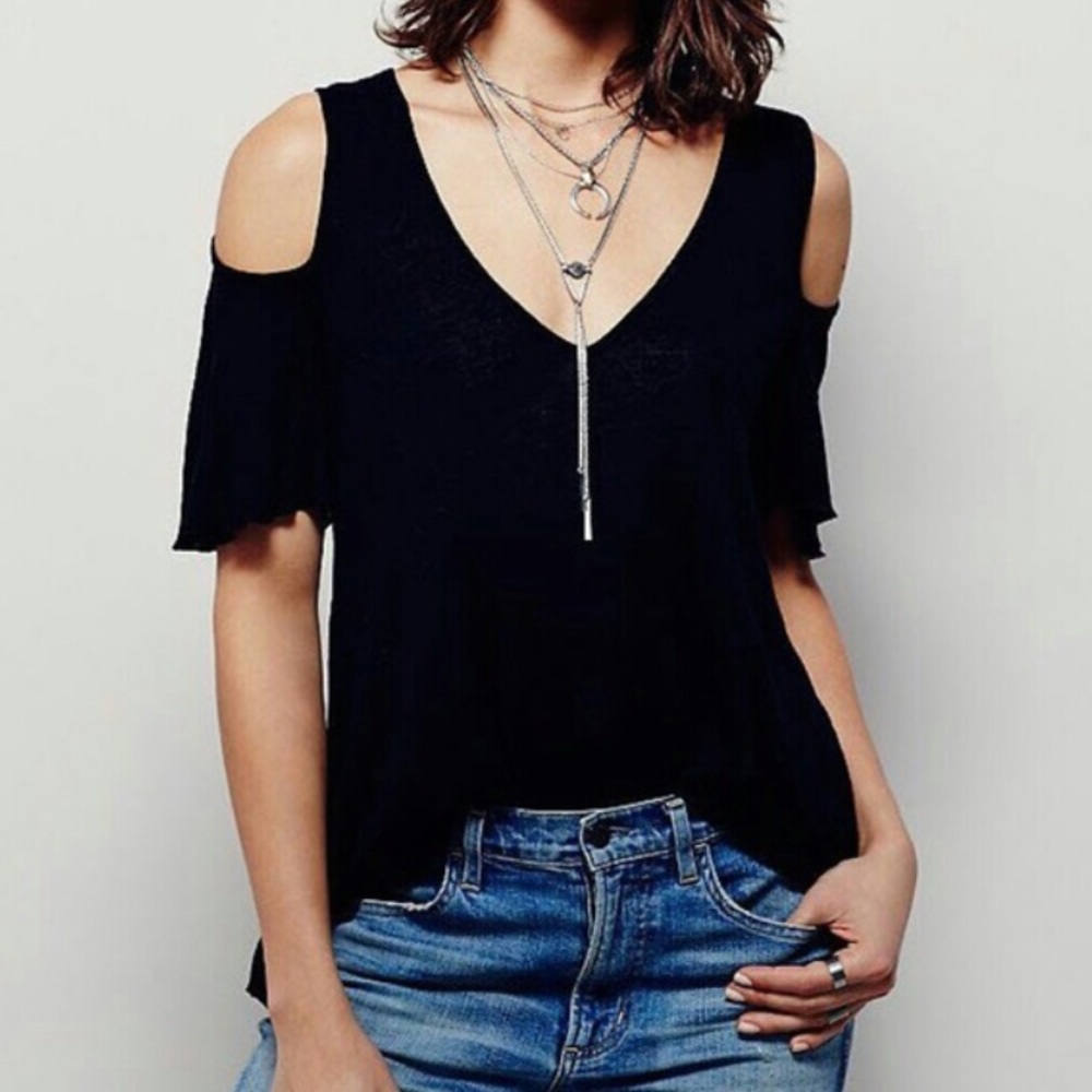 Free People Cold Shoulder Seamed Tee