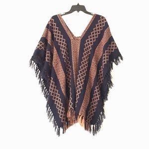Free People Woven Poncho with Fringe