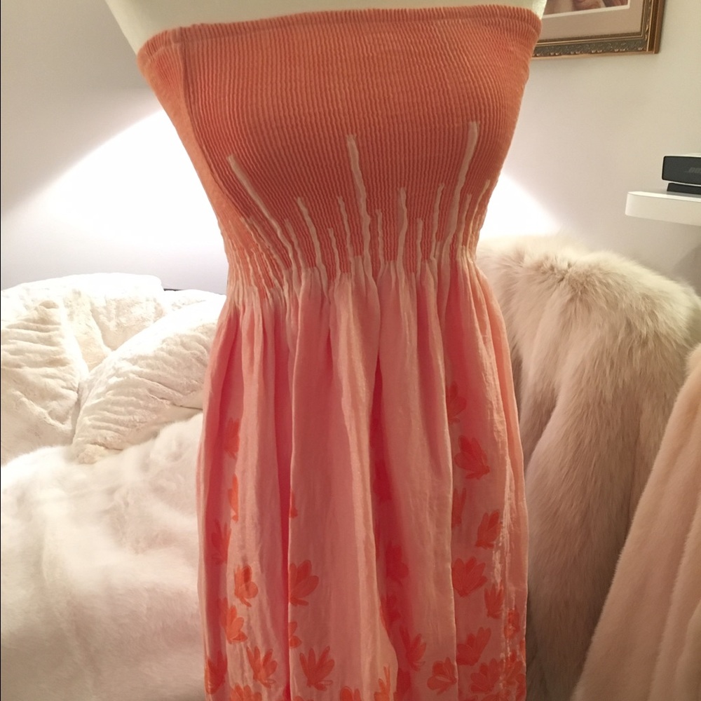 🍑 LAPIS floral orange Strapless dress