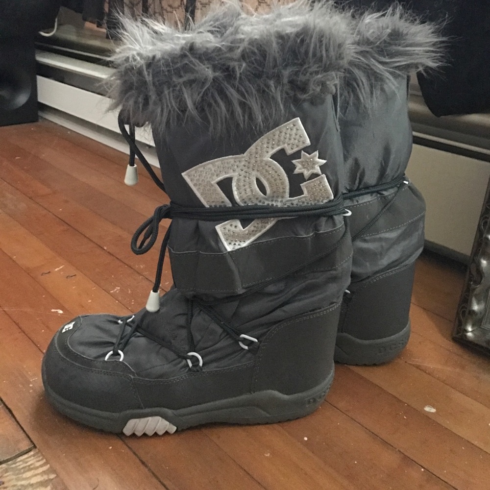 Grey and white snow boots