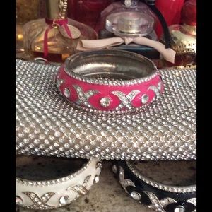Hot pink, silver & crystal enamel cuff bracelet