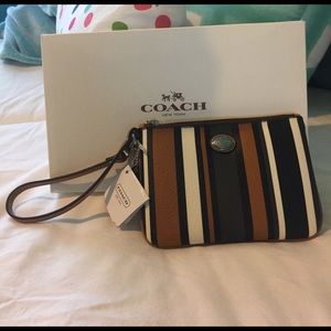 COACH Leather Neutral Multistripe Wristlet/Purse