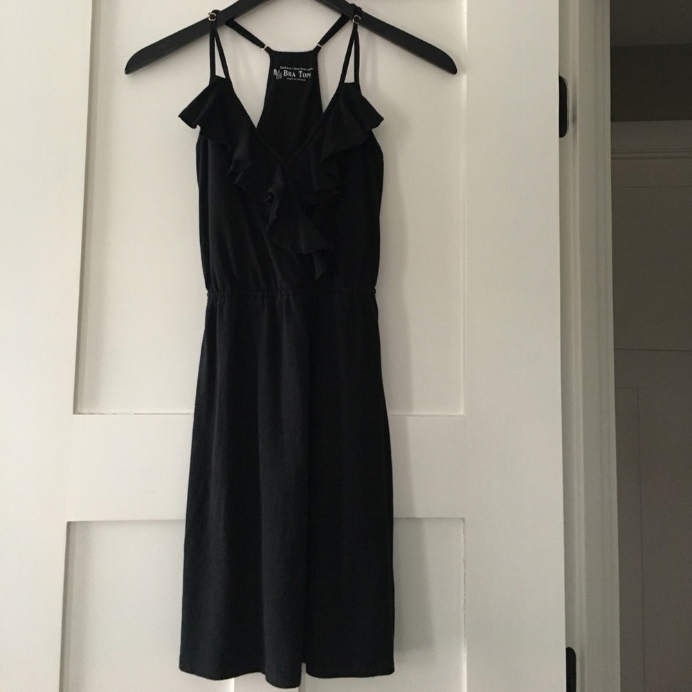 Ruffle front black summer dress