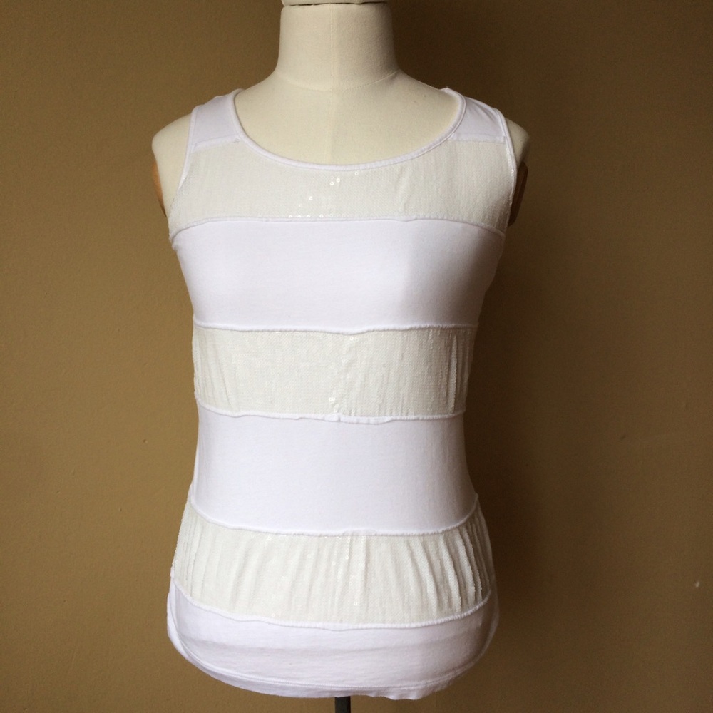 🎁FREE ADD ON🎁 Chico's White Sequin Striped Tank