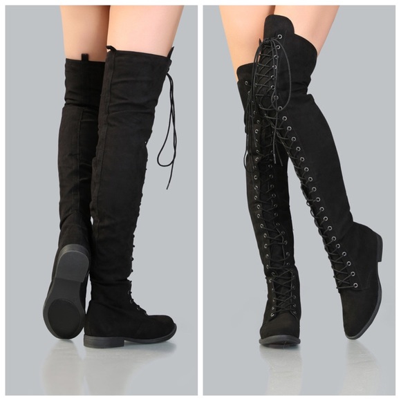 ❗️RESTOCK ❗️Black suede lace up thigh high boots - Picture 4 of 5
