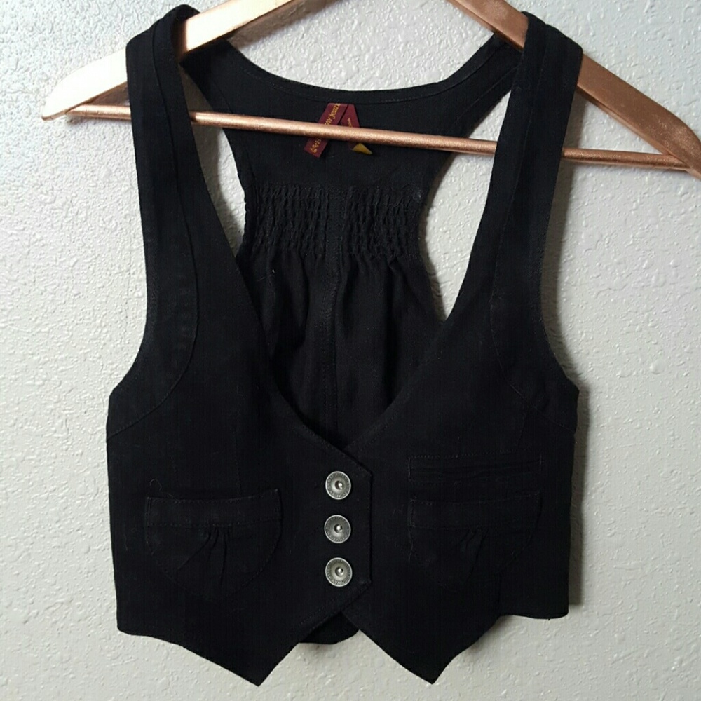 Black denim crop vest