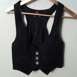 Black denim crop vest