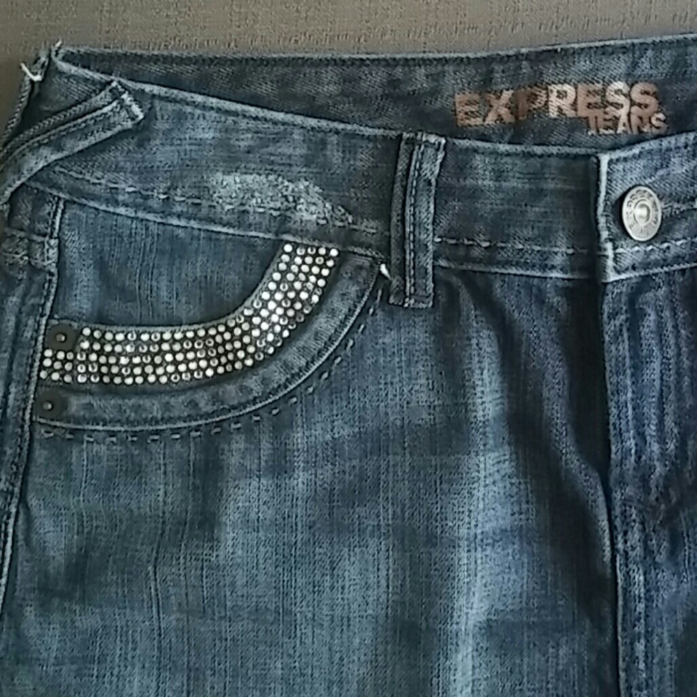 Express Sparkled mini blue denim skirt size 6 - Picture 3 of 5