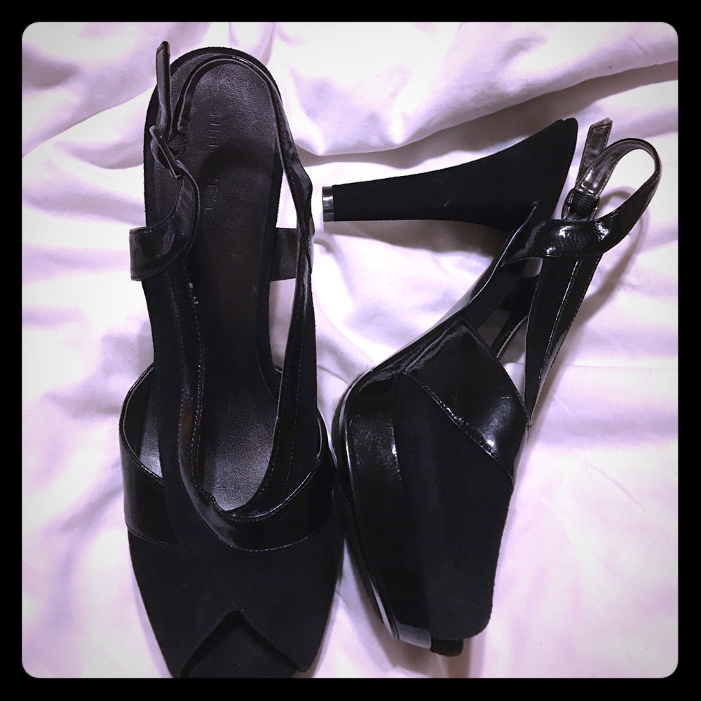 Patent Leather & Suede Platform Sandals