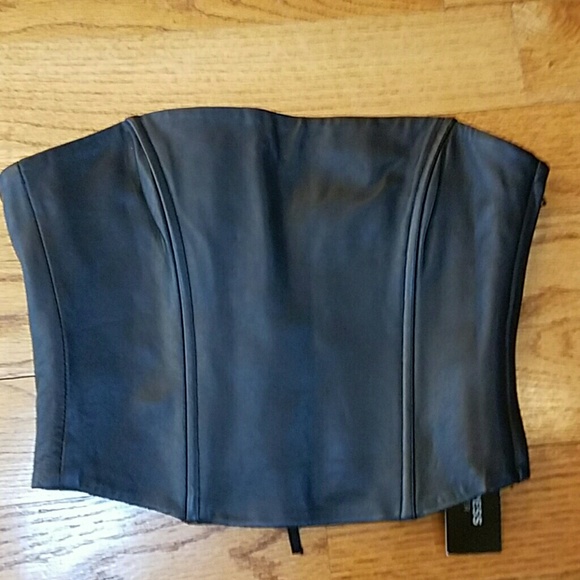 Express Tops - Black Leather Bustier Corset