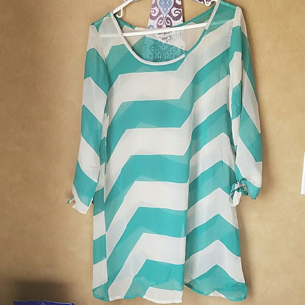 DONATED. Turquoise and white chevron dress