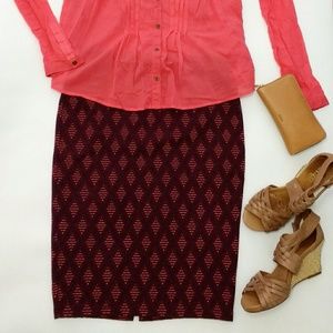 Zara red tribal pencil skirt Zara pencil skirt