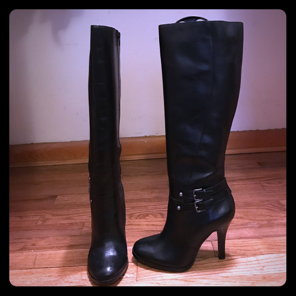 Black Leather Knee High Boots