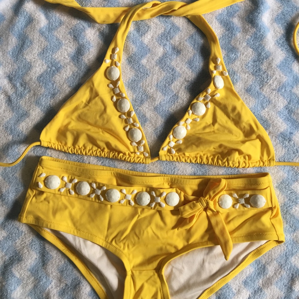 VS Yellow bikini set embellished with white stones