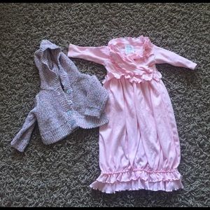 Baby girl sz 0-3 mo. gown and sweater lot