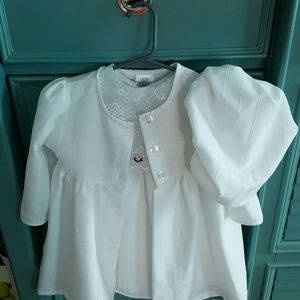 White Dress with matching jacket and hat
