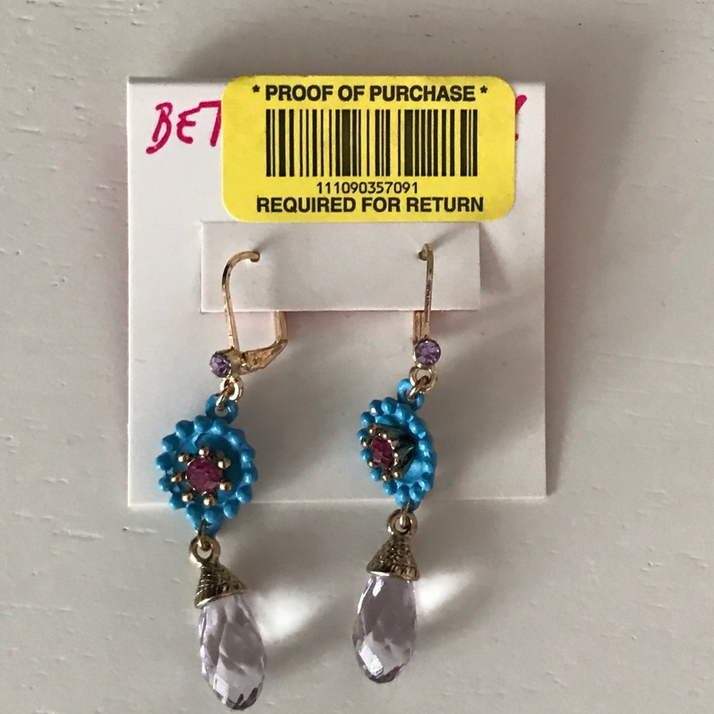 Betsey Johnson drop earrings blue and pink flowers