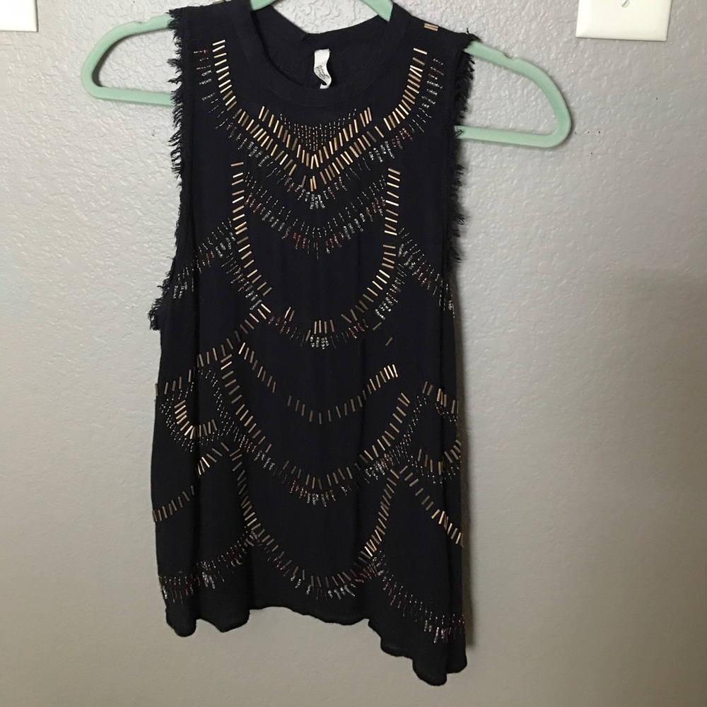 Free people navy blue beaded tank with open back