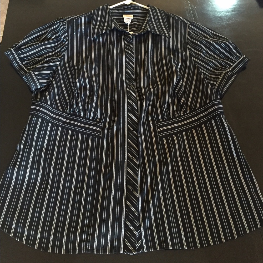 Pinstripe Button Up Blouse • 16 -18W