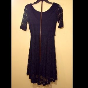 Navy blue lace high-low dress w/ matching belt