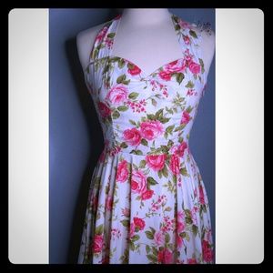 Pink floral pin up style dress rockabilly