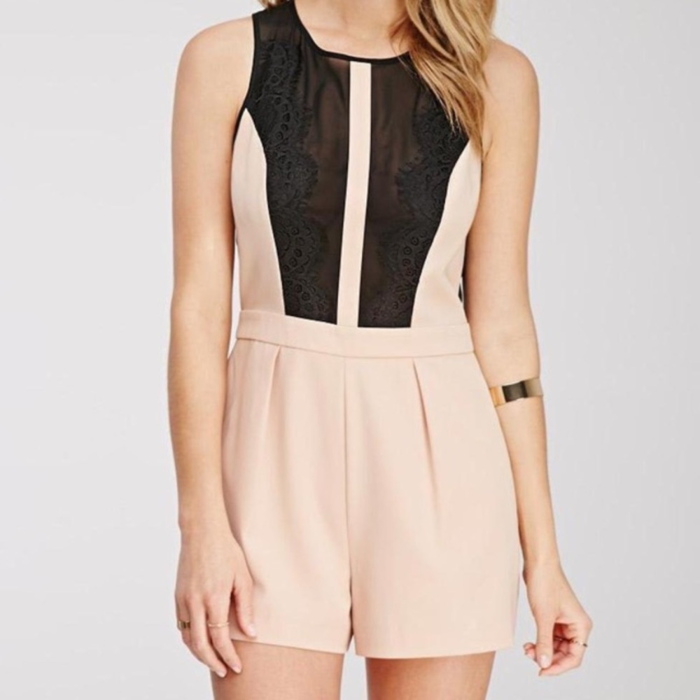 Nude Blush Lace Mesh Inset Forever 21 Romper S