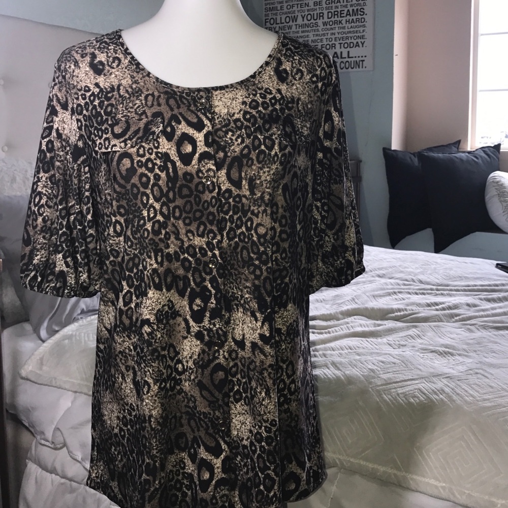 NWOT Cheetah Print Work Blouse, Size Large