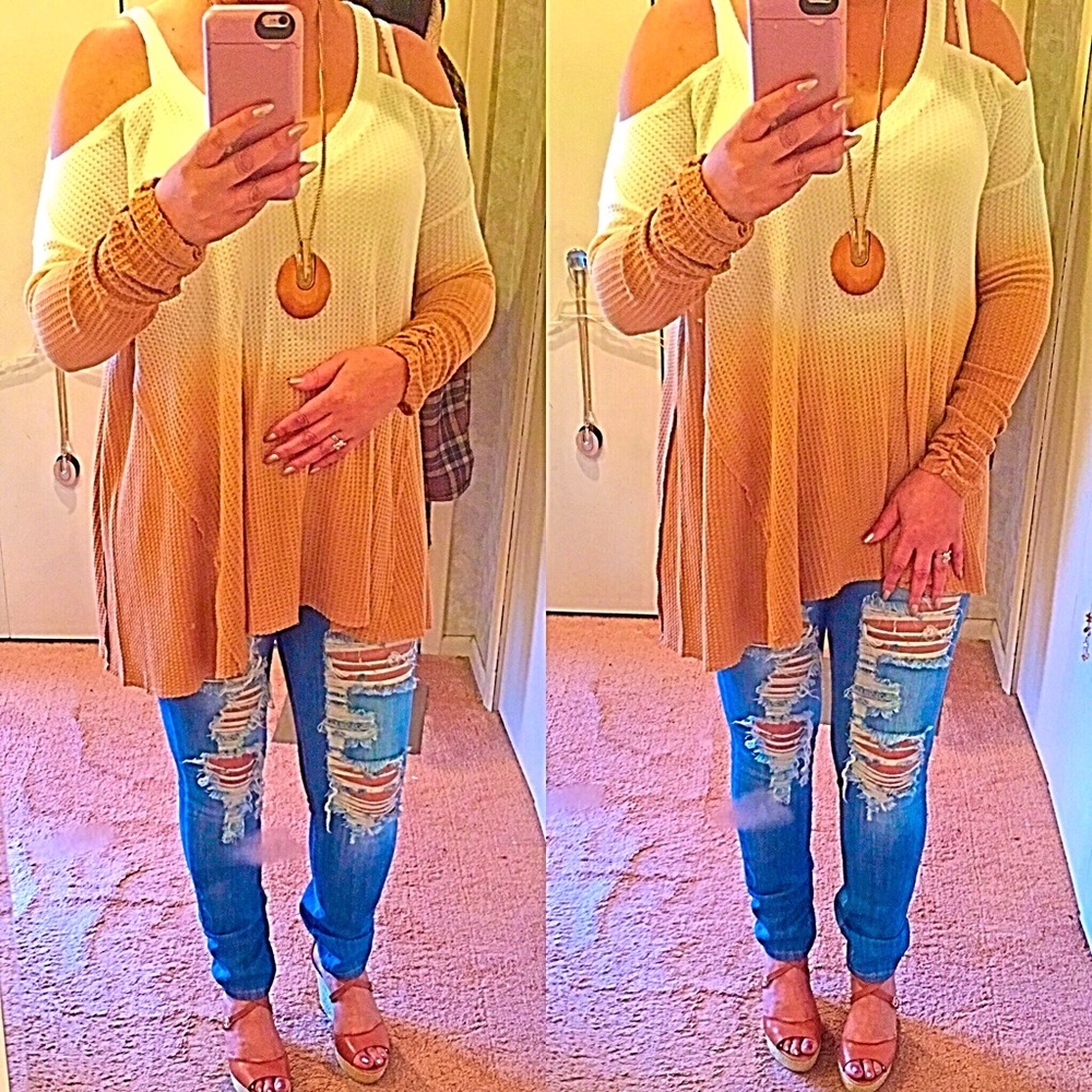 Long Sleeve Cold Shoulder Tunic- CINNAMON - Picture 5 of 5