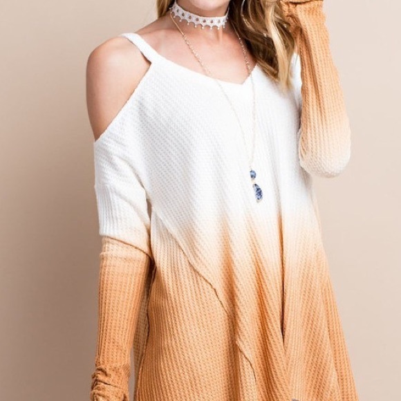 Long Sleeve Cold Shoulder Tunic- CINNAMON - Picture 2 of 5