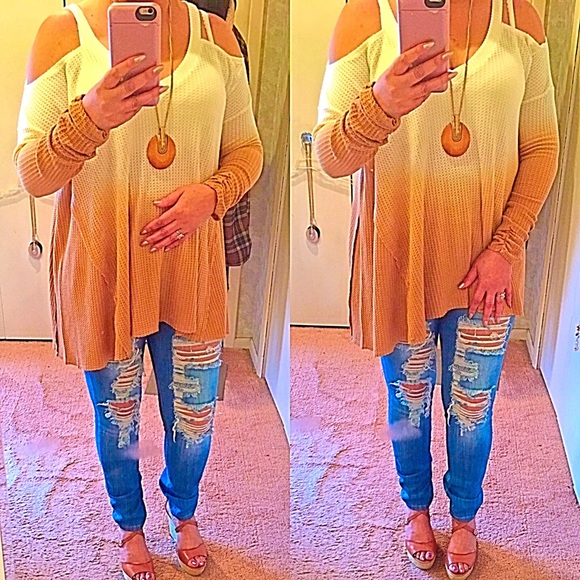 Long Sleeve Cold Shoulder Tunic- CINNAMON - Picture 5 of 5