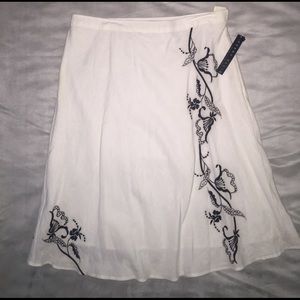 PERRY ELLIS White Embroidered Linen Skirt (16) NWT